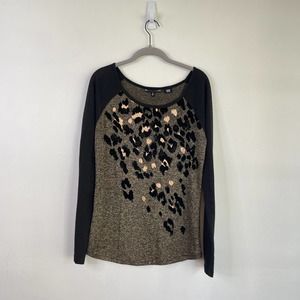 Miss Me Y2k Style Cheeta Print Gold Mesh Long sleeve shirt